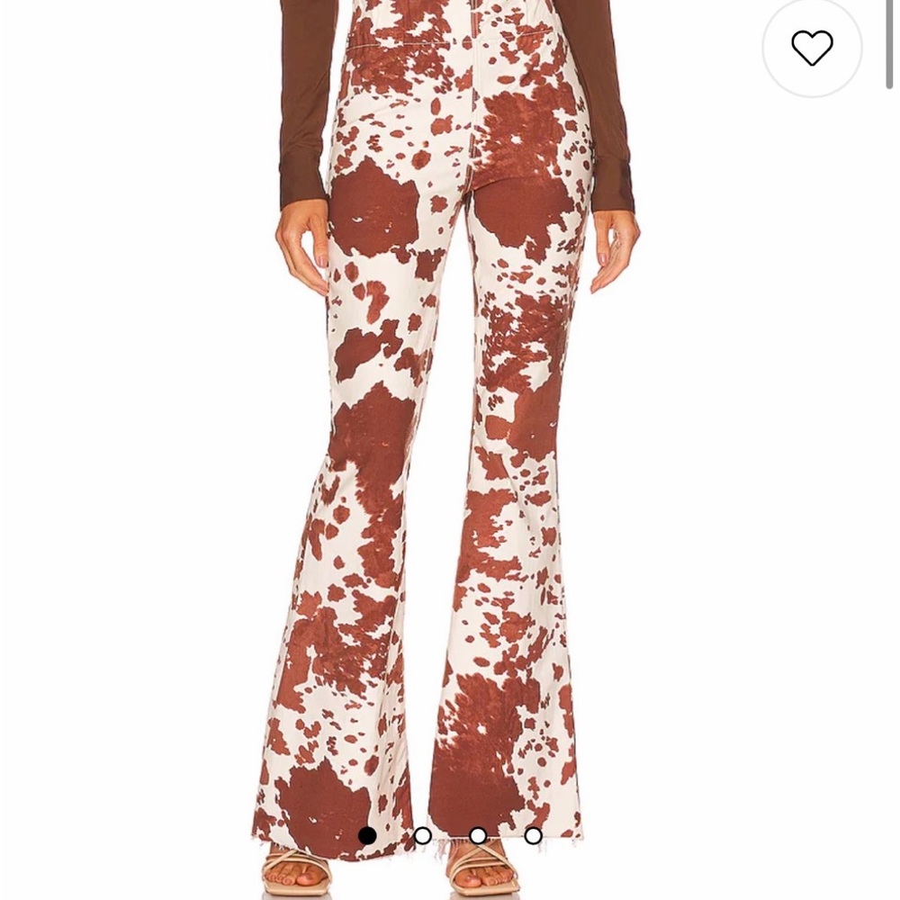 NWT Show Me Your MuMu Brown and Cream Cow Print Flare Pants